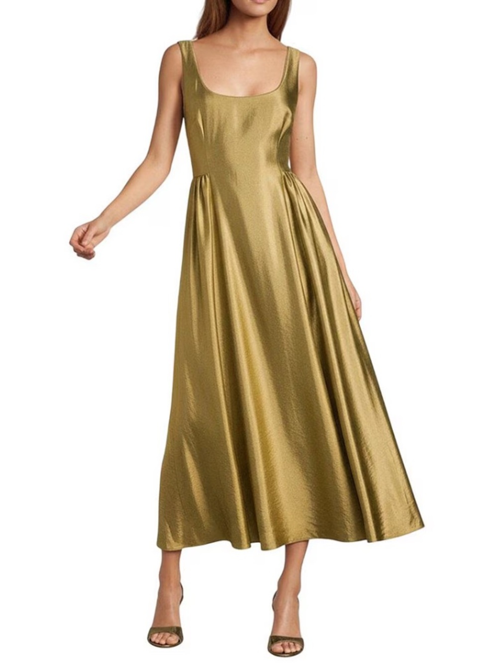 Antonio Melani Leah Metallic Scoop Neckline Sleeveless Ruching A-Line Dress